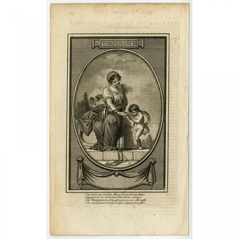 Antique Print of the Personification of Temperance (c.1780)