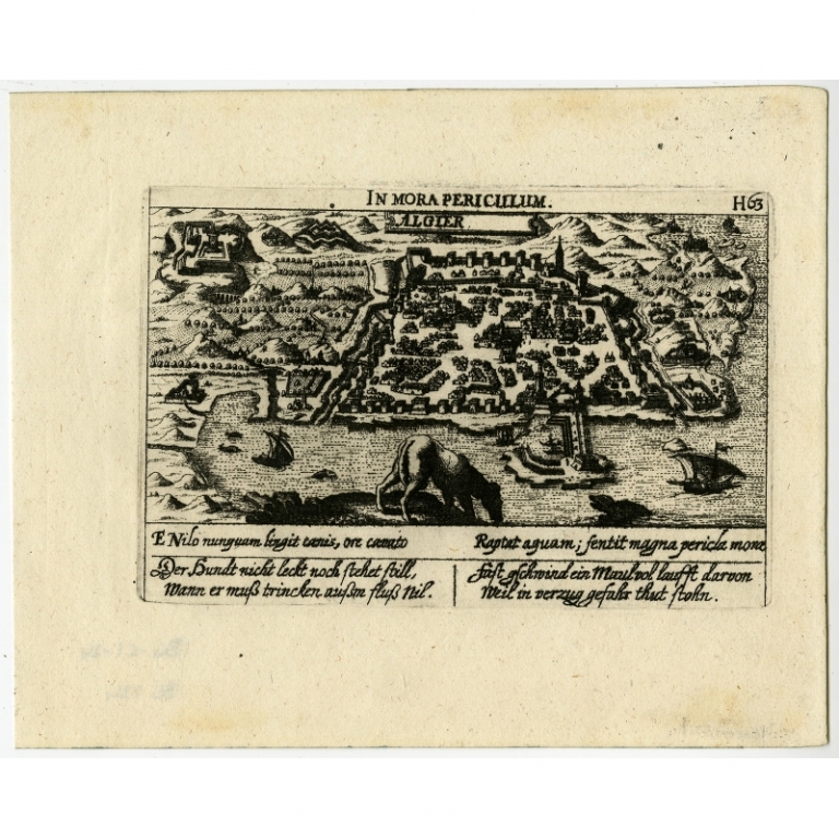 Antique Print of Algiers by Meisner & Kieser (c.1630)