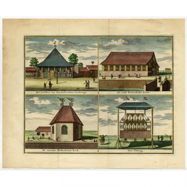 Antique Print with Four Views of Ambon by Valentijn (1726)