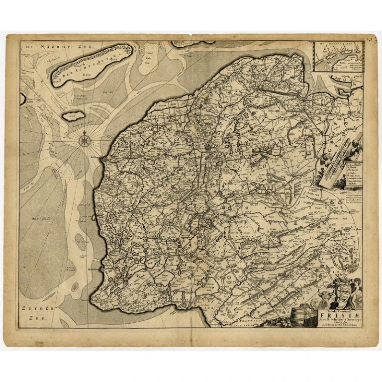 Antique Map of Friesland by De Wit (c.1665)