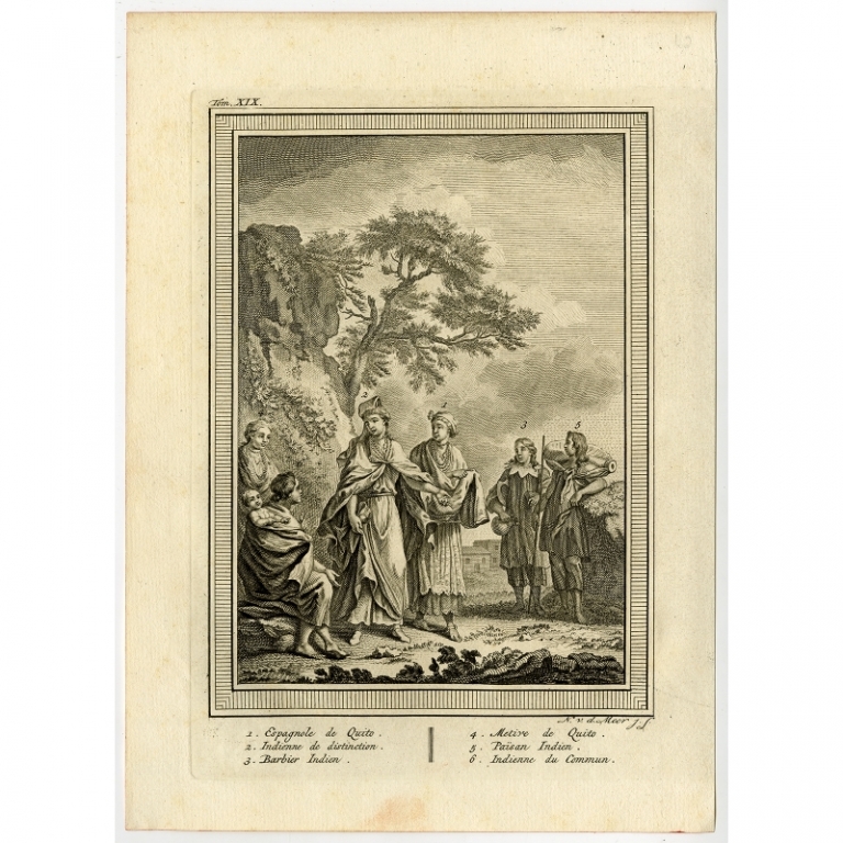 Antique Print of Six South American figures by Van der Meer (c.1770)