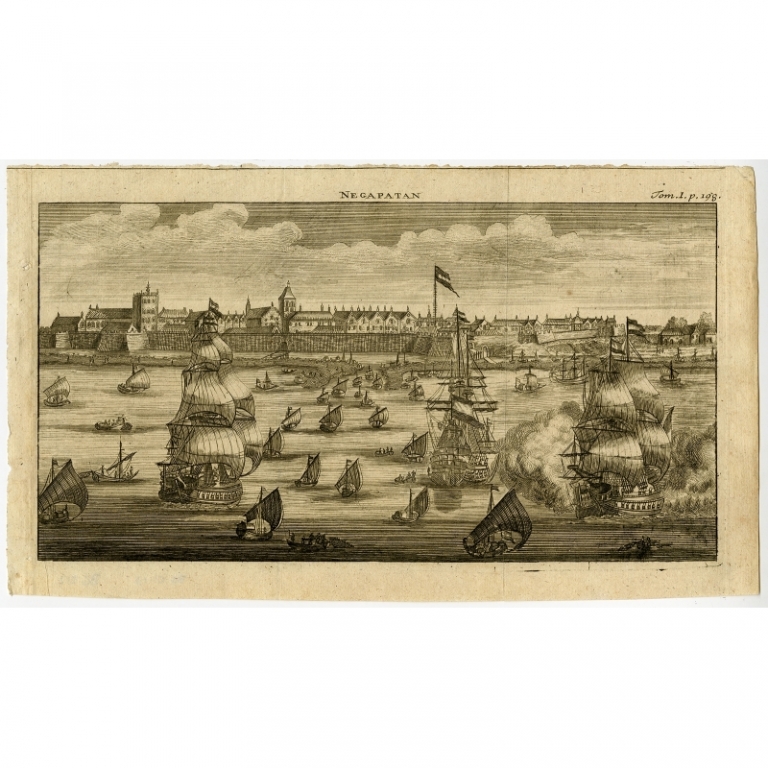 Antique Print of the harbour of Negapatan by Renneville (1702)