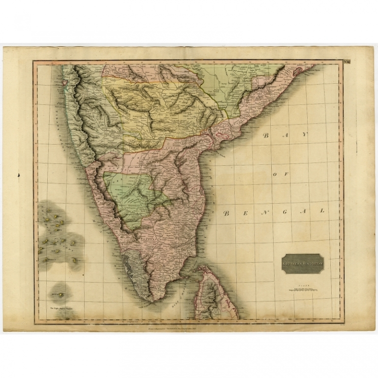 Antique Map of Southern India and Ceylon by Thomson (1816)