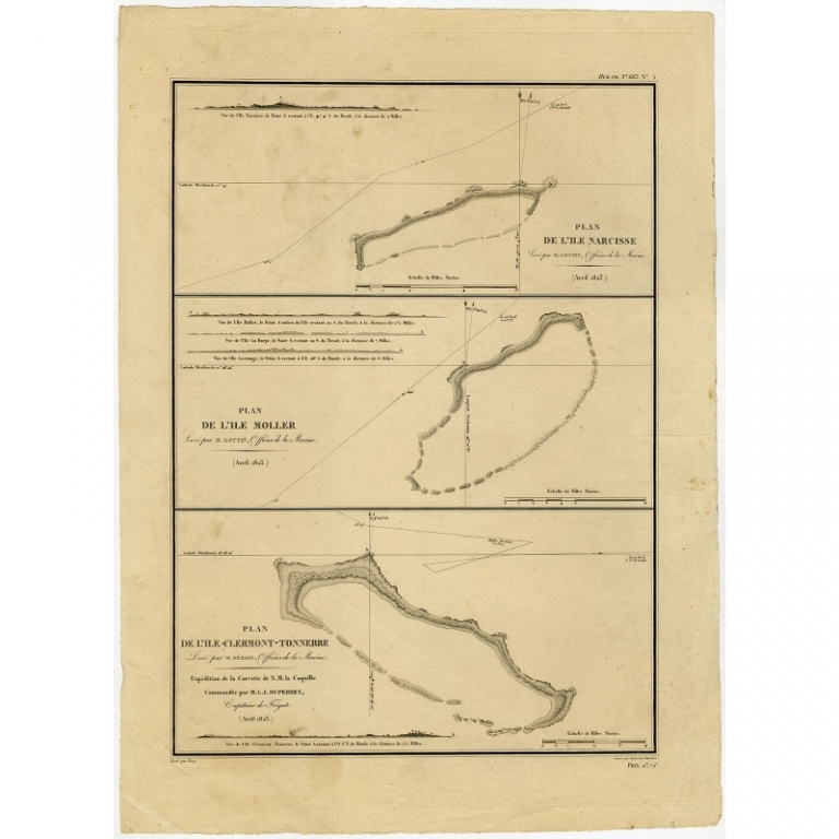 Antique Map of the Tuamotu Archipelago by Duperrey (1825)