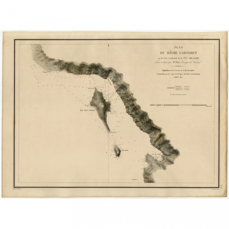 Antique Map of the Coast of New Ireland by Dumont D'Urville (1833)
