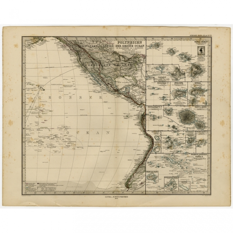 Antique Map of the eastern part of the Pacific by Stieler (1873)