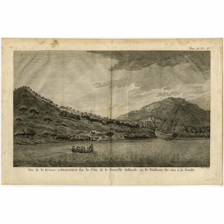 Antique Print of the shore of the Endeavour river by Cook (1774)