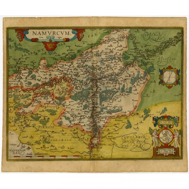Antique Map of the region of Namur by Ortelius (c.1610)