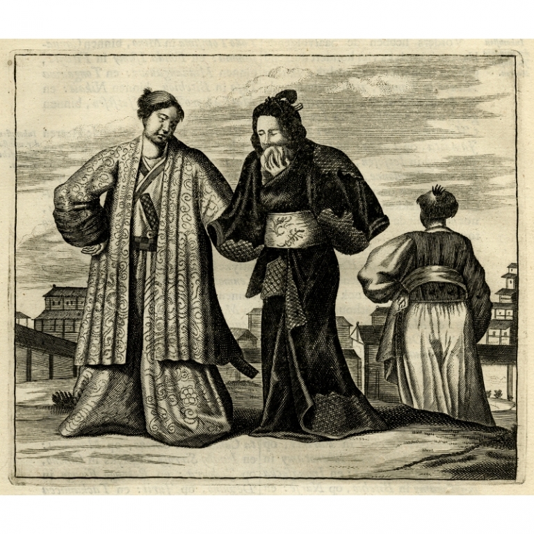 Antique Print of Clothing of Japanese gentlemen by Montanus (1669)