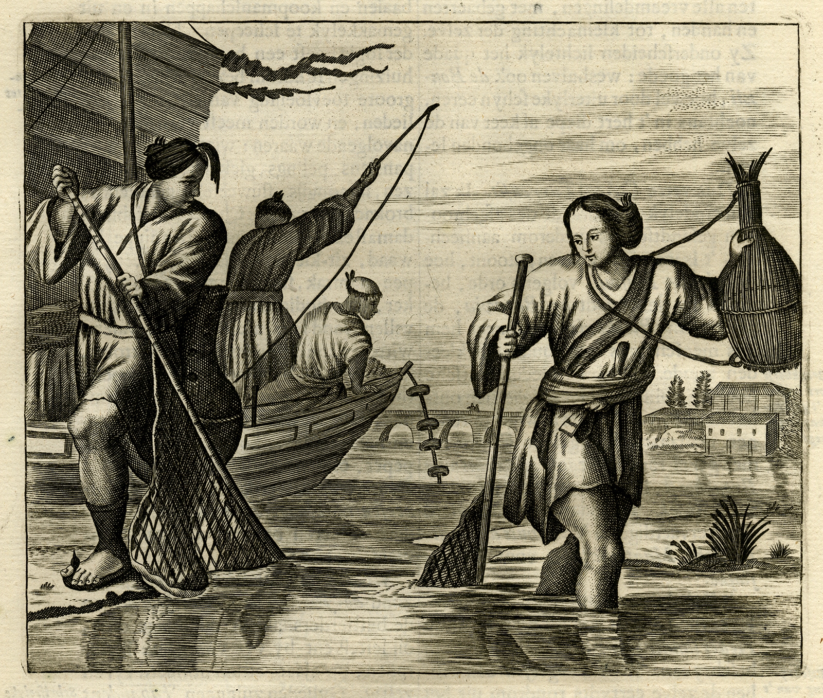 Untitled Print of Japanese fishermen Montanus (1669)