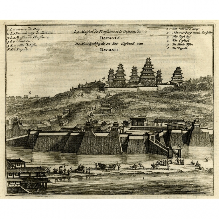 Antique Print of the Palace and Castle of Daymats by Montanus (1669)
