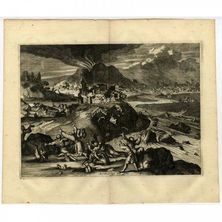 Antique Print of an Earthquake in Edo by Montanus (1669)