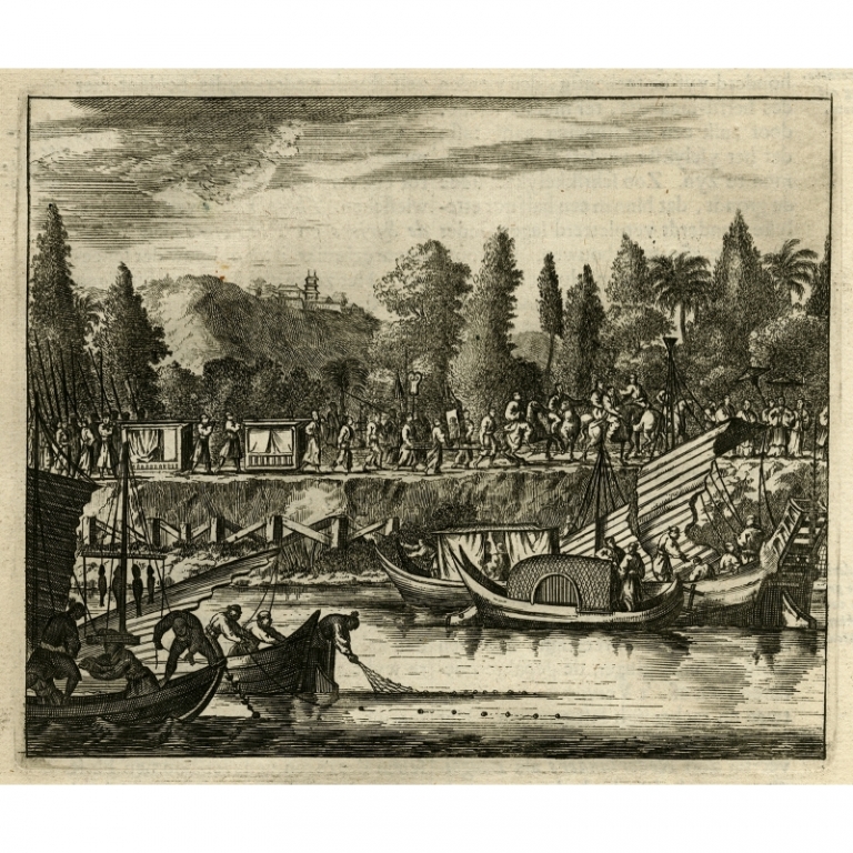 Antique Print of the Emissaries arriving in Miaco by Montanus (1669)