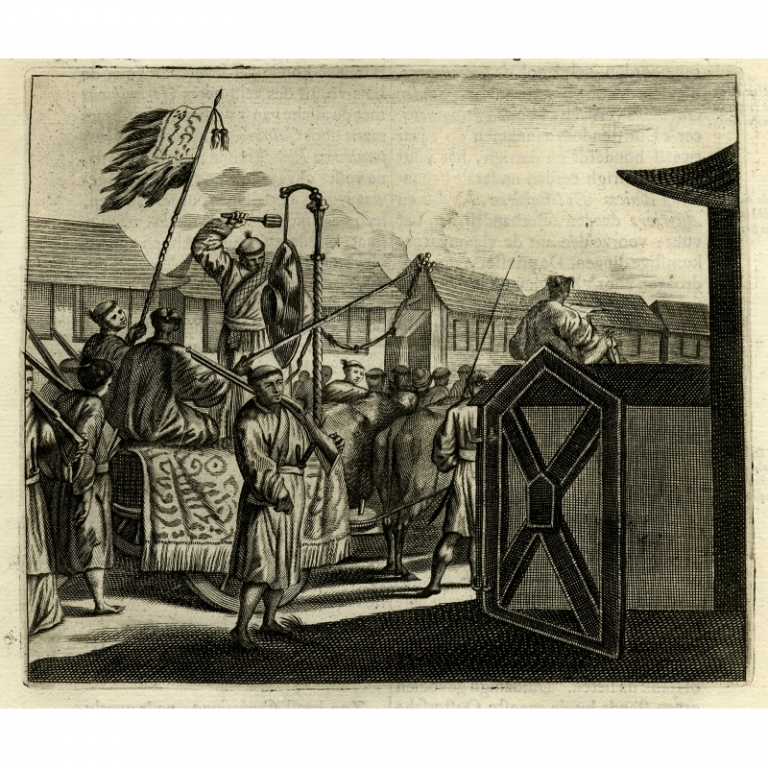 Antique Print of a procession in the streets of a Japanese village by Montanus (1669)