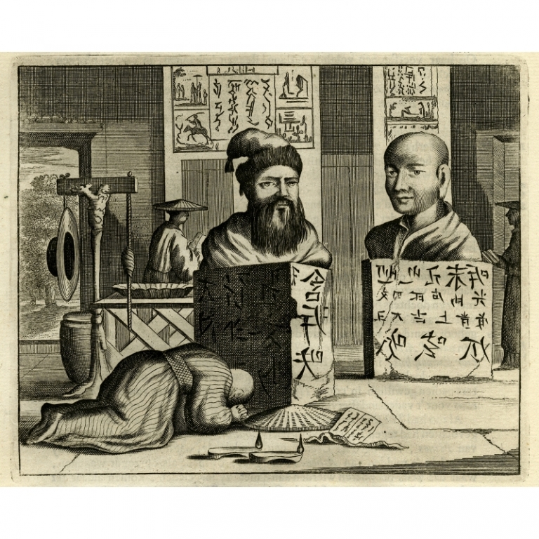 Antique Print of the Busts of Han and Deva by Montanus (1669)