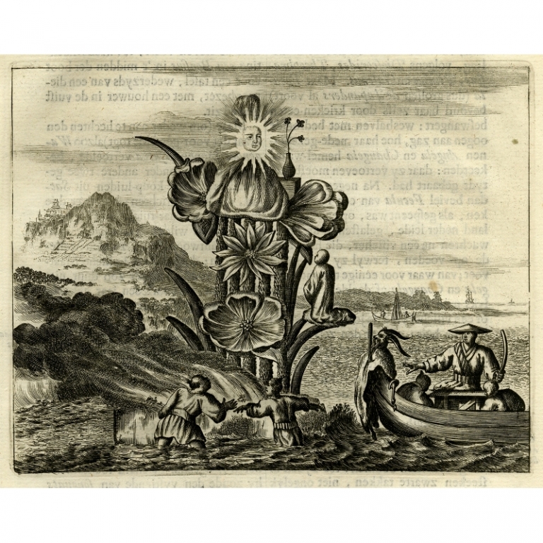 Antique Print of the Japanese idol Pussa by Montanus (1669)