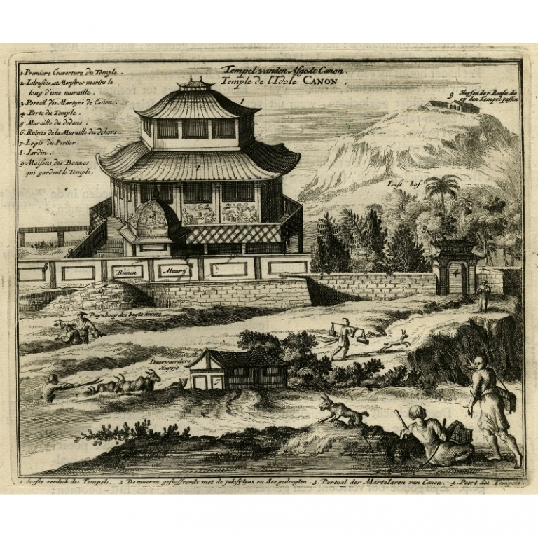 Antique Print of the Temple of Guanyin by Montanus (1669)