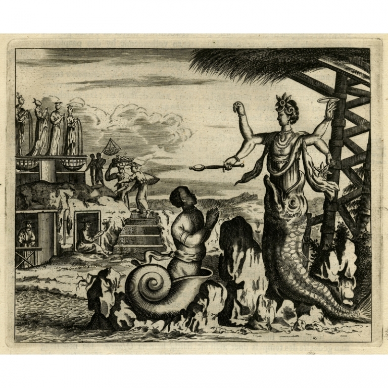 Antique Print of the Statue of the God Guanyin by Montanus (1669)