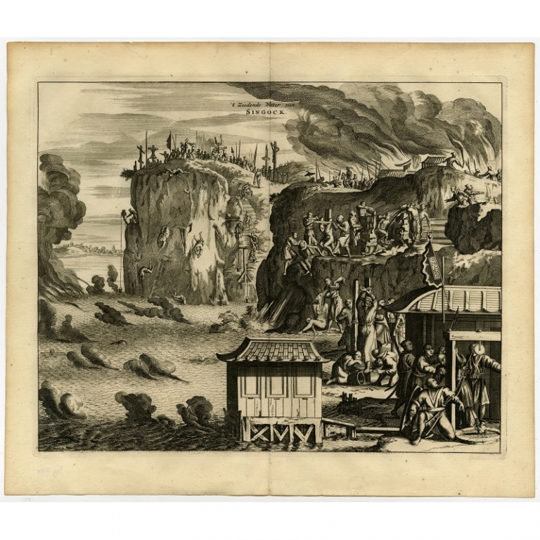 Antique Print of the seething Water of Singock by Montanus (1669)