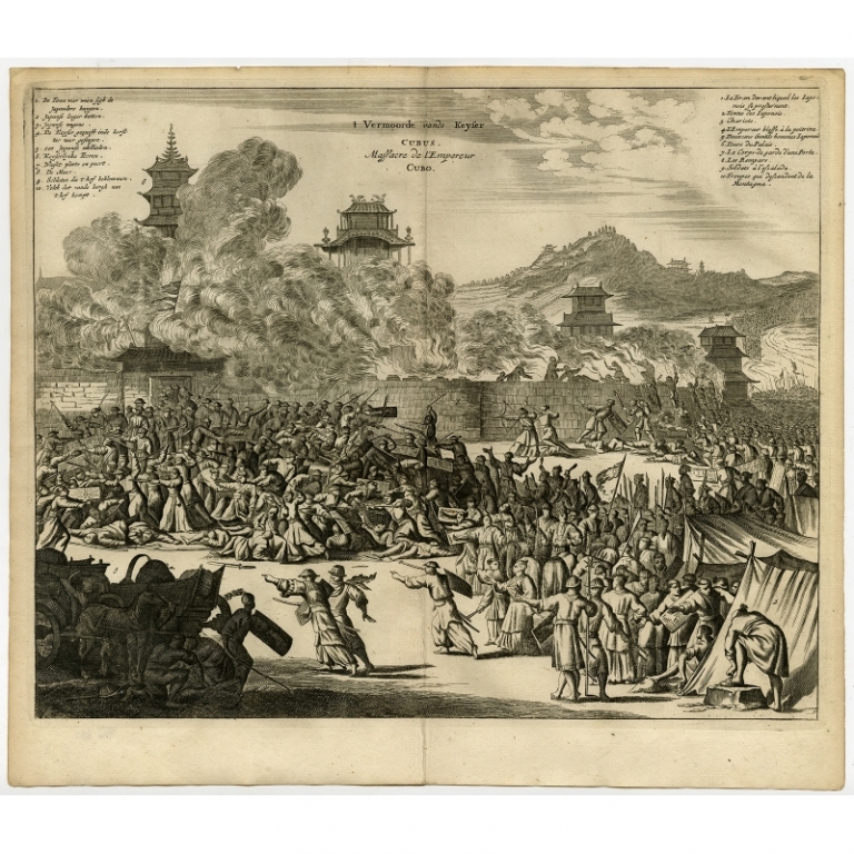 Antique Print of the Murder of the Emperor Cubo by Montanus (1669)