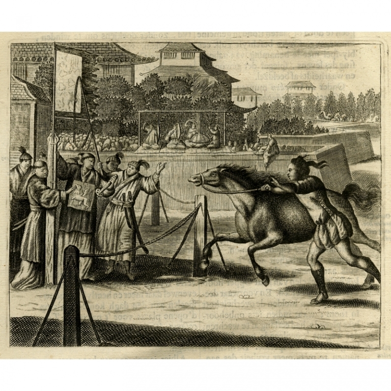 Antique Print of a Japanese Horse Race by Montanus (1669)
