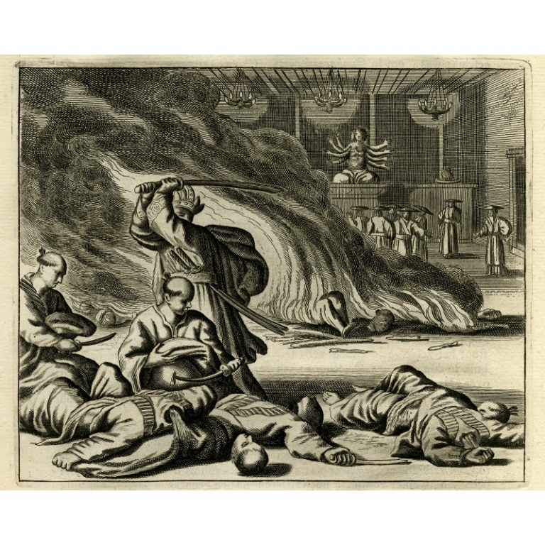 Antique Print of Quabacondono preparing to Decapitate by Montanus (1669)