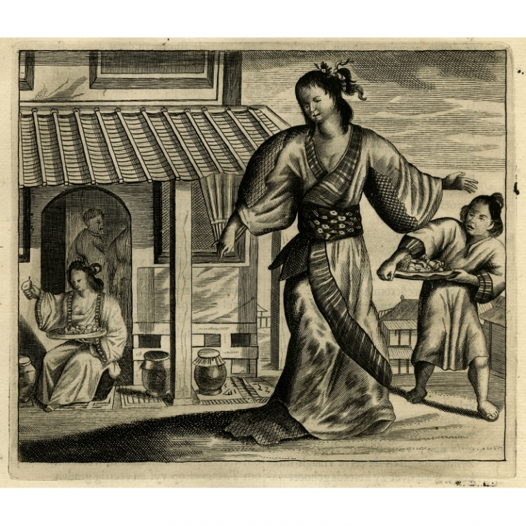 Antique Print of a Japanese prostitute by Montanus (1669)