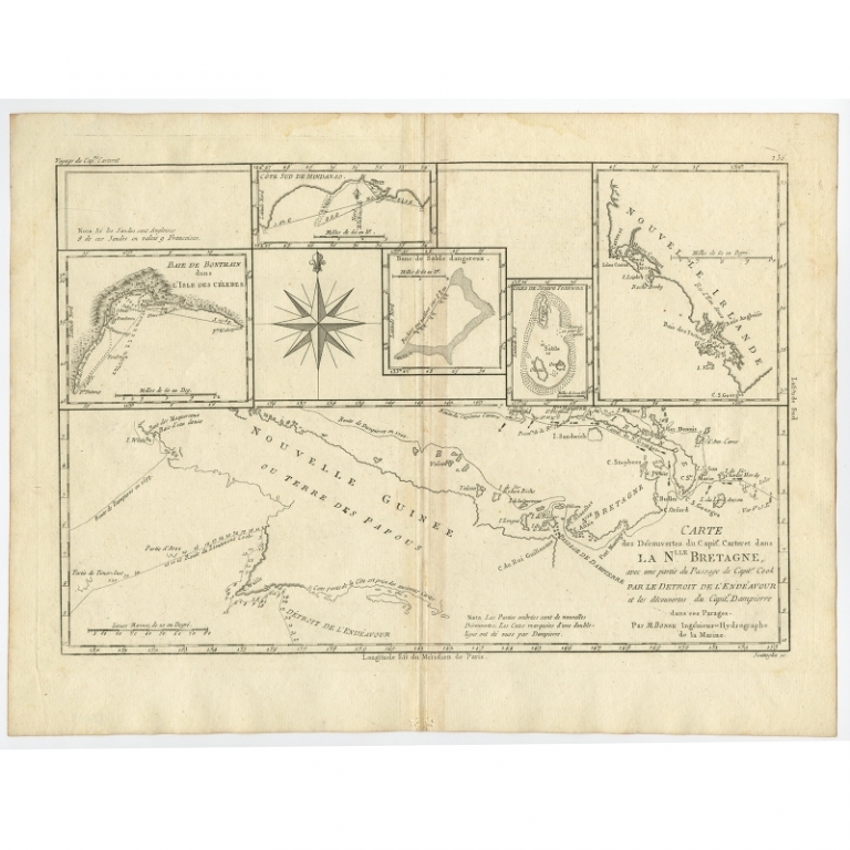 Antique Map of Papua New Guinea and surrounding Islands by Bonne (c.1780)