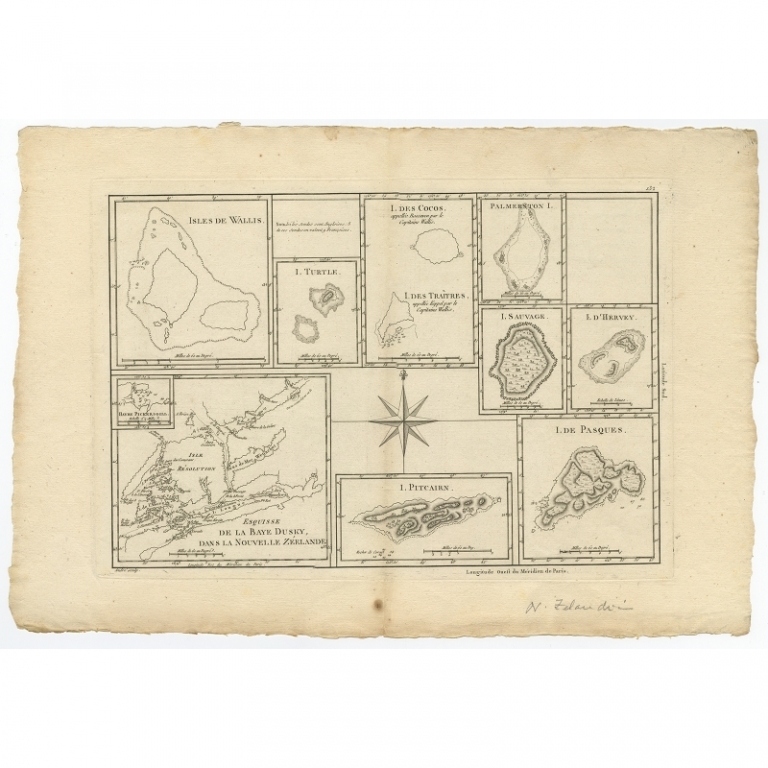 Antique Map of the Coast of Tasmania by Bonne (1780)