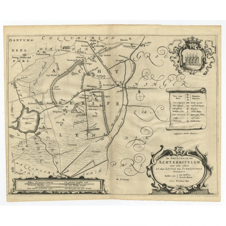 Antique Map of the region of Achtkarspelen by Schotanus (1664)