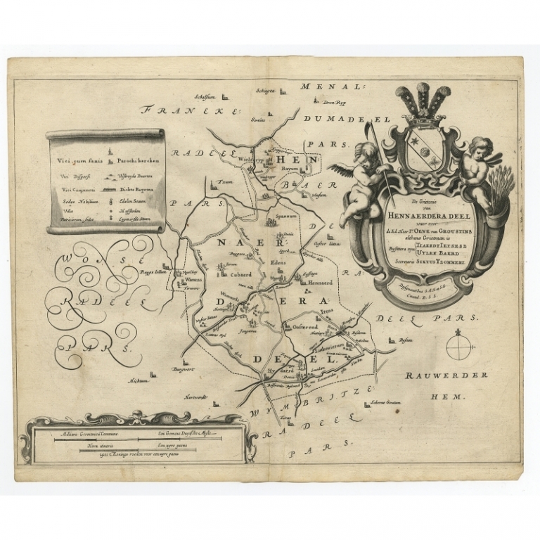 Antique Map of the region of Hennaarderadeel by Schotanus (1664)