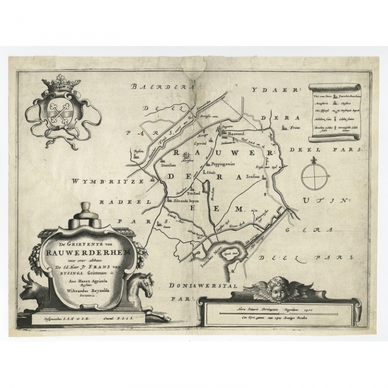 Antique Map of the region of Rauwerderhem by Schotanus (1664)