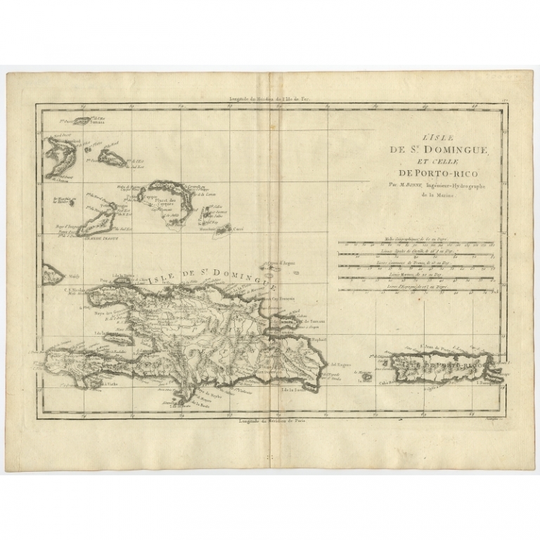 Antique Map of Santa Domingo by Bonne (c.1780)