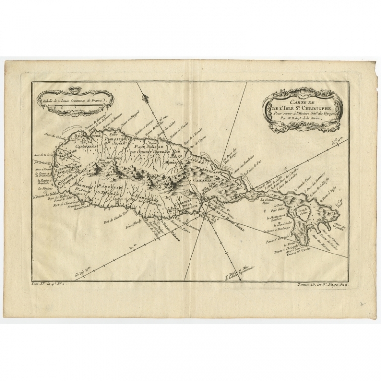 Antique Map of St. Kitts by Bellin (c.1750)