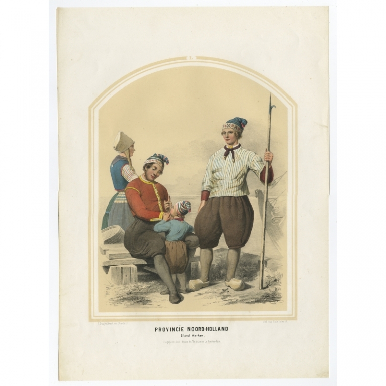 Antique Costume Print of the Province of Noord-Holland (Marken) by Uberfeldt (1857)