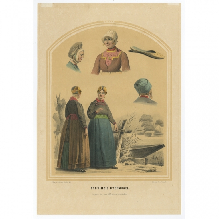 Antique Costume Print of the Province of Overijssel by Uberfeldt (1857)
