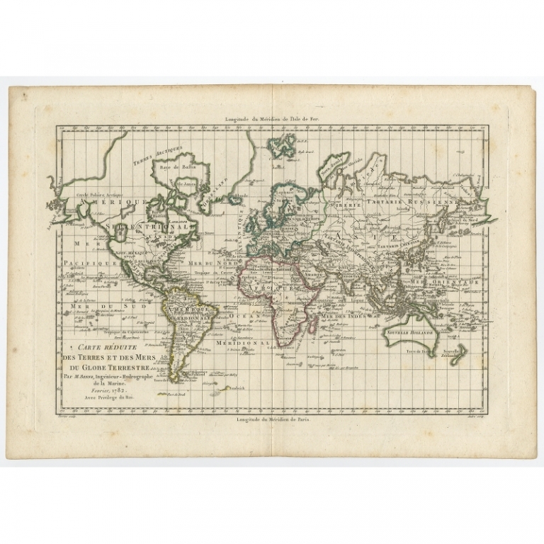 Antique World Map by Perrier (1782)