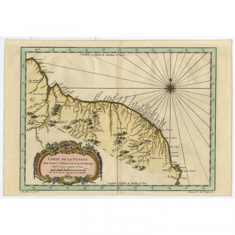 Antique Map of the Guianas by Bellin (c.1760)