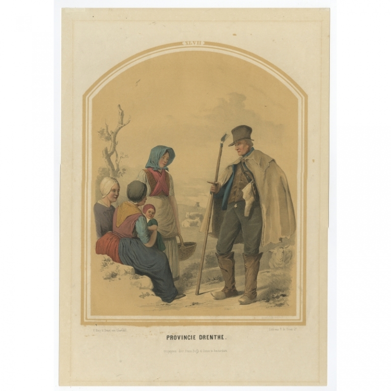 Antique Costume Print of the Province of Drenthe by Uberfeldt (1857)