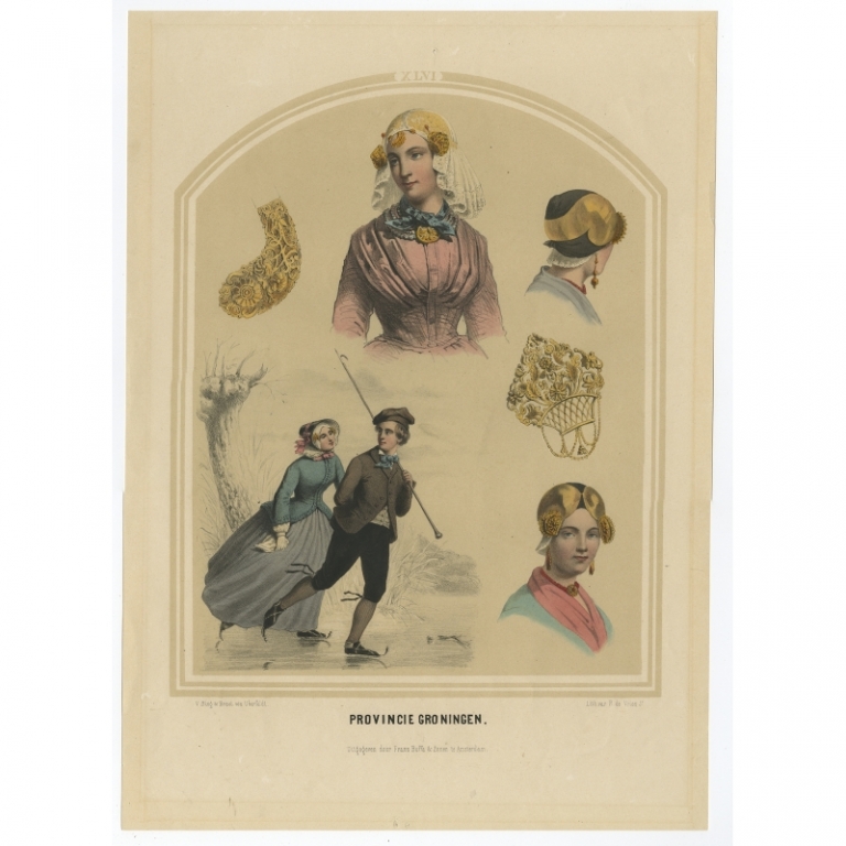 Antique Costume Print of the Province of Groningen by Uberfeldt (1857)