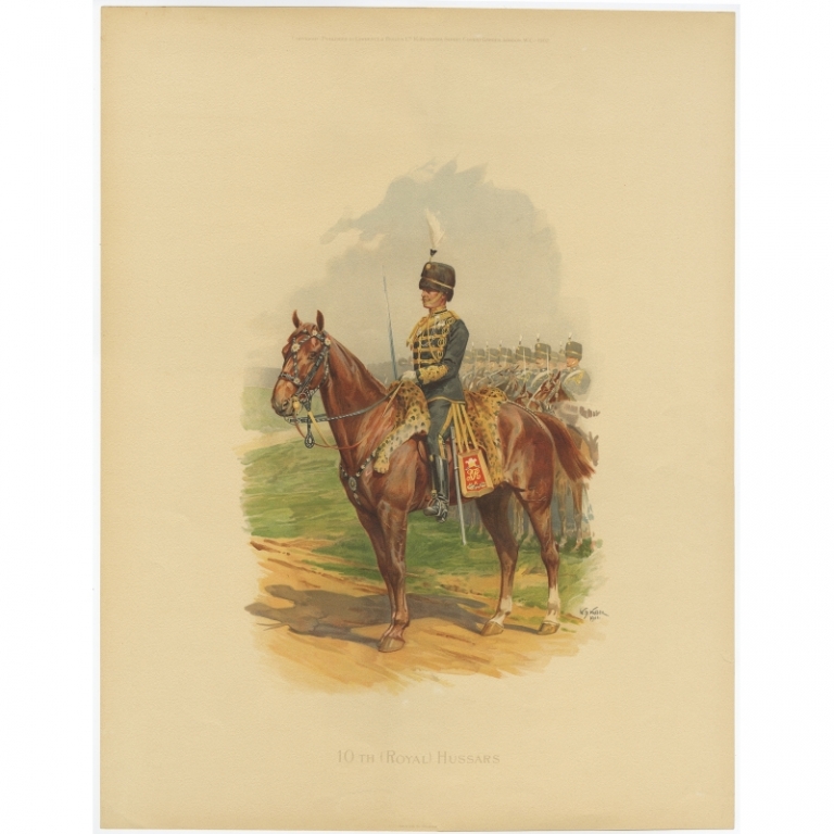 Antique Print of the 10th Royal Hussars by Wollen (1902)