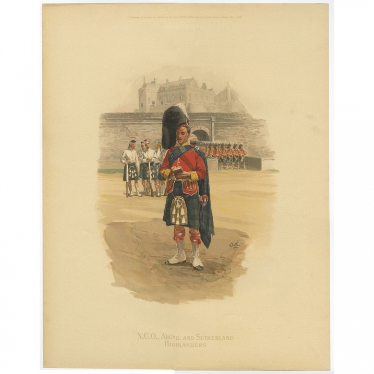 Antique Print of the Argyll and Sutherland Highlanders by Wollen (1902)