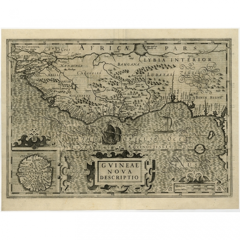 Antique Map of the West African Coast by Hondius (c.1600)