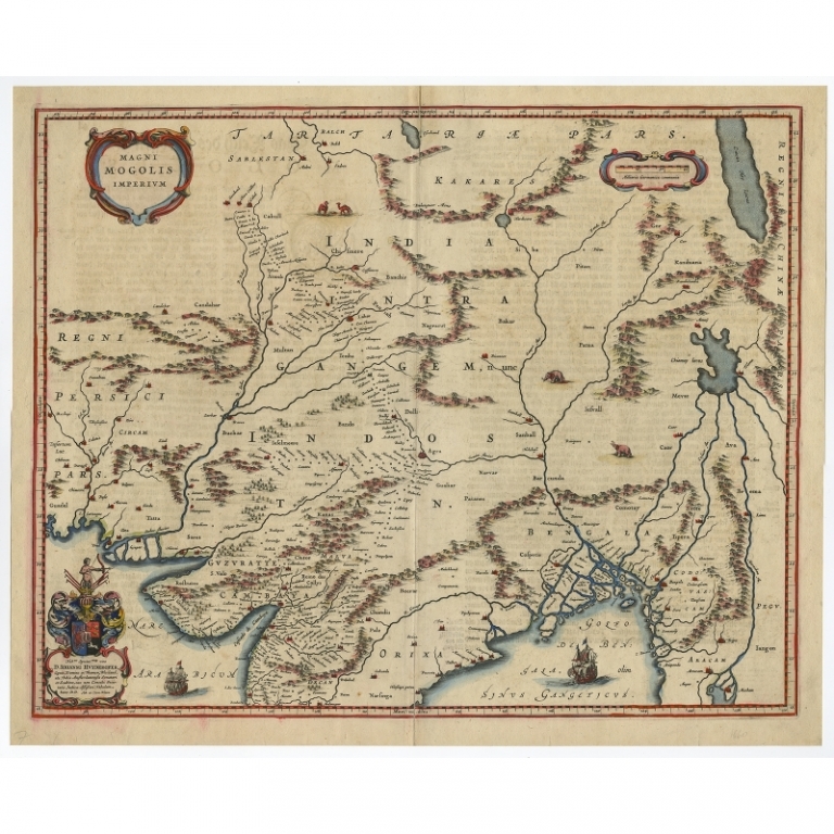 Antique Map of Northern India and Central Asia by Blaeu (c.1650)
