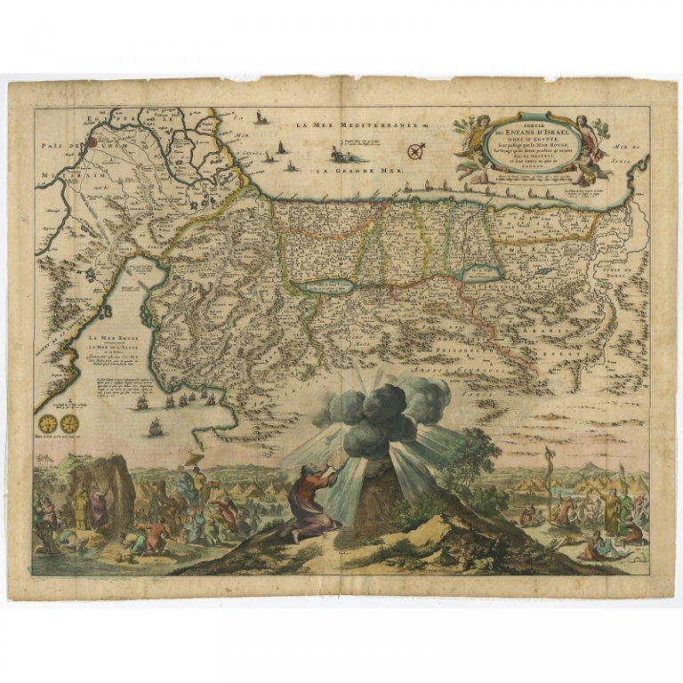Antique Map of the Departure of the Children of Israel for Egypt by Berchem (1669)
