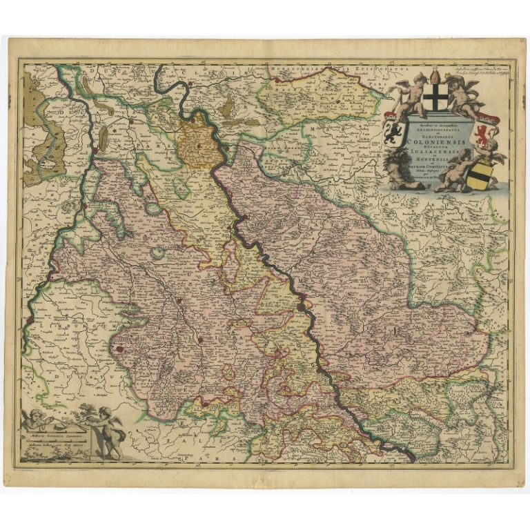Antique Map of the Lower Rhine region in Germany by De Wit (c.1680)