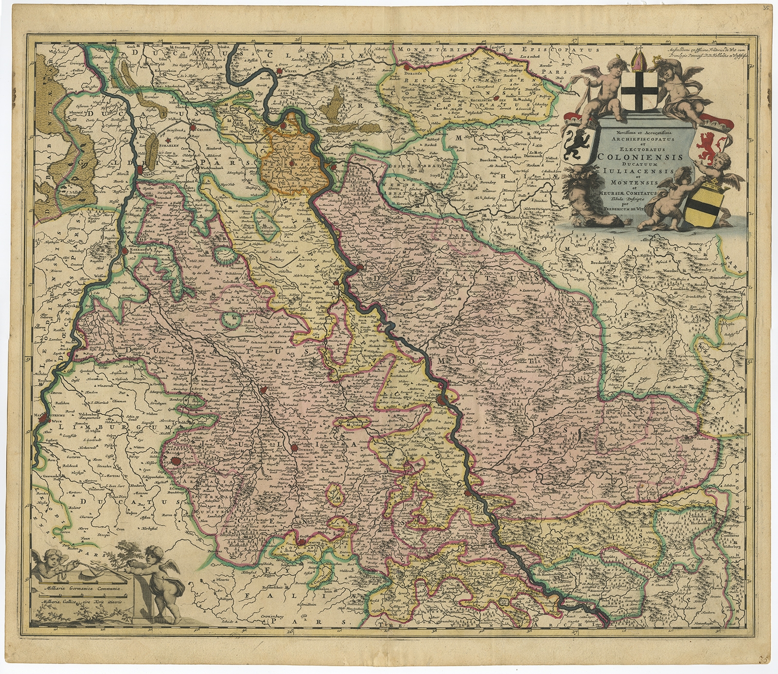 1682 Old Antique Decorative Map of Rhineland Palatinate Germany de Wit ca 