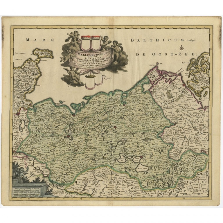 Antique Map of the Duchy of Mecklenburg and Pomerania by De Wit (c.1680)
