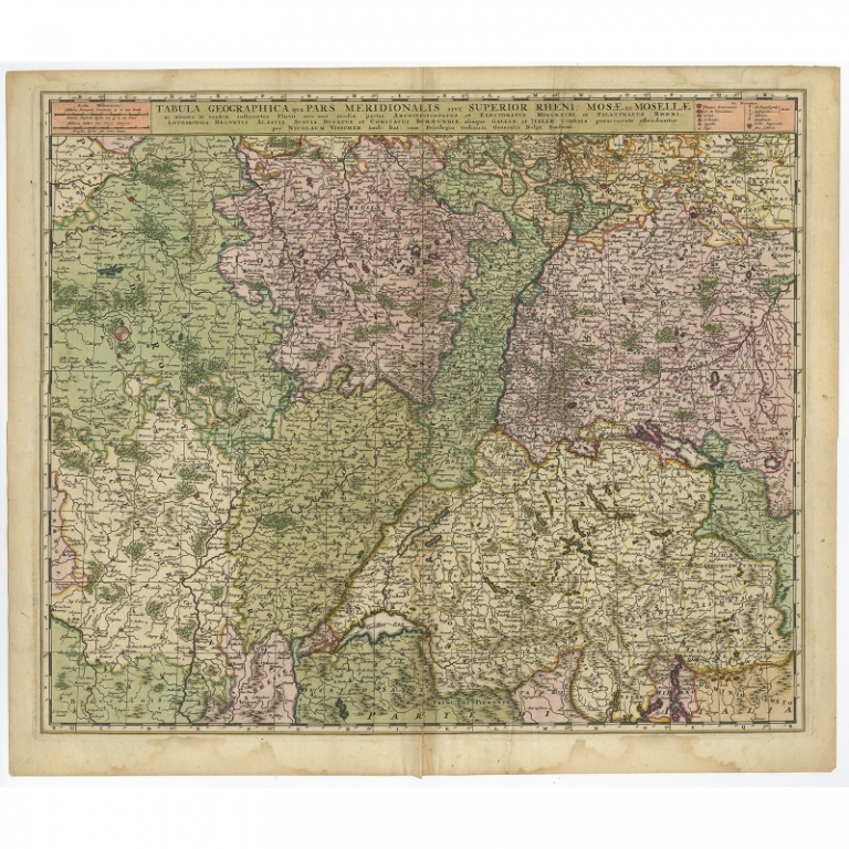 Antique Map of the Rhine and Moselle River regions by Visscher (c.1680)