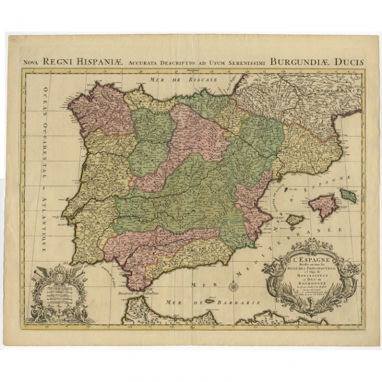 Antique Map of the Iberian Peninsula by Jaillot (c.1720)
